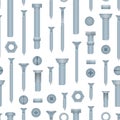 Seamless pattern with steel bolts and screws