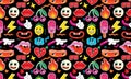 Seamless pattern with stickers with funny cartoon characters. Big set of comic elements in trendy retro cartoon style. Royalty Free Stock Photo