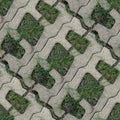 Seamles pattern of concrete road tile on the green grass path Royalty Free Stock Photo