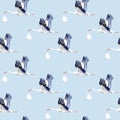 Seamless pattern.Stork with baby.