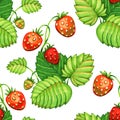 Seamless pattern strawberries background. Watercolor illustration. Design for fabric, wrapping paper, home decor