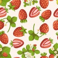 Seamless Pattern With Strawberries. Beautiful Repeating Design Featuring Ripe And Juicy Strawberries Perfect For Fabric