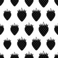 Seamless pattern with strawberries. Black sign wild berries on white background. Strawberry icon flat. Summer background