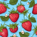 Seamless pattern with strawberries on a blue background Royalty Free Stock Photo