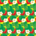 Seamless pattern with Strawberries with flowers Royalty Free Stock Photo