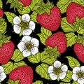 Seamless pattern with strawberries. Graphic stylized drawing.