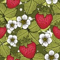 Seamless pattern with strawberries. Graphic stylized drawing.