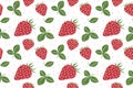 seamless pattern strawberries with leaves on white
