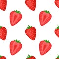 Seamless pattern with strawberries, whole berries and halves, vector illustration