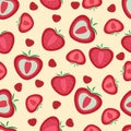 Seamless pattern. Strawberries whole and sliced