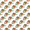 Seamless pattern. Strawberry bush with red berries and white flowers. White mushroom