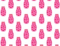 Seamless pattern of strawberry compote in jars with berries inside on a white background.