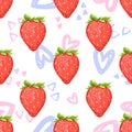 Seamless pattern strawberry fruit and hand drawn heart Royalty Free Stock Photo
