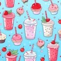 Seamless pattern with strawberry milkshakes. Vector illustration Royalty Free Stock Photo