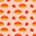 Seamless pattern with strawberry pies. Homemade pies with fruit filling. Traditional American pies