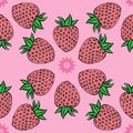 Seamless pattern with strawberry. Vector illustration of a seamless pattern of juicy strawberries. Hand drawn strawberry