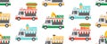 Seamless Pattern with street Food Trucks