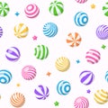 Seamless pattern with striped balls, gumballs