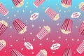 Seamless pattern with striped popcorn box, popcorn grains. Movie junk food. Vector illustration Royalty Free Stock Photo