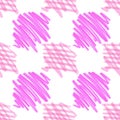 Seamless pattern of strokes, stripes drawn in the style of doodle with a pink marker.