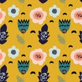 Seamless pattern with stylised flowers and leafs