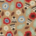 Seamless pattern with stylised flowers and leafs