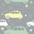 Seamless pattern with stylish colorful cars and decorative objects Royalty Free Stock Photo