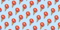 Seamless pattern of stylish mockup with tomato in an ice cream waffle cone on a pastel blue background. creative healthy