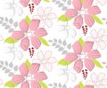 pink light green seamless pattern stylistic flowers with a twig spikelet