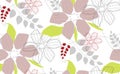 seamless pattern stylistic flowers with a twig spikelet and berries