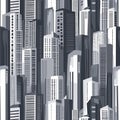 Seamless pattern of a stylized black and white urban cityscape Royalty Free Stock Photo