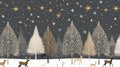 Christmas trees, reindeer, and stars on a modern grey backdrop