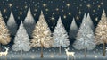 Christmas trees, reindeer, and stars on a modern grey backdrop