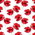 Seamless pattern with stylized cute red poppie. E