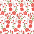 Seamless pattern with stylized cute red roses.