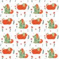 Seamless pattern with stylized dogs with folk ornaments and floral ornaments. Poodle and curs. Vector animalistic texture