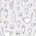 Seamless pattern with stylized doodle drinks in