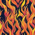 A seamless pattern of stylized, dynamic fire flames in vibrant yellow, orange, and red. Royalty Free Stock Photo