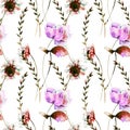 Seamless pattern with Stylized Gerber and Peony flowers