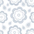 Seamless pattern with stylized grey flowers and leaves