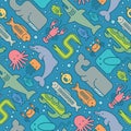 Seamless pattern of stylized marine animals Royalty Free Stock Photo
