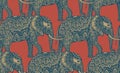 Seamless pattern with stylized ornamental elephants in Indian st