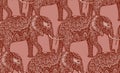 Seamless pattern with stylized ornamental elephants in Indian st