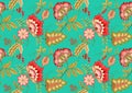 Seamless pattern with stylized ornamental flowers