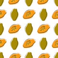 Seamless pattern with stylized papaya fruit on a white background. Vector hand drawn illustration