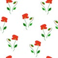 Seamless pattern stylized red poppies, buds on white background. Wildflowers girls motif, vector design eps 10 Royalty Free Stock Photo