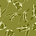 Seamless pattern with stylized tulips. Monochrome vector illustration Royalty Free Stock Photo