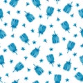 Seamless pattern with stylized watercolor blue flowers on a white background. Royalty Free Stock Photo