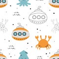 Seamless pattern with submarines in cartoon style Royalty Free Stock Photo