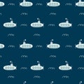 Seamless pattern with submarines. Sea transport. Cute cartoon marine pattern for textile, fabric. Childish print. Vector